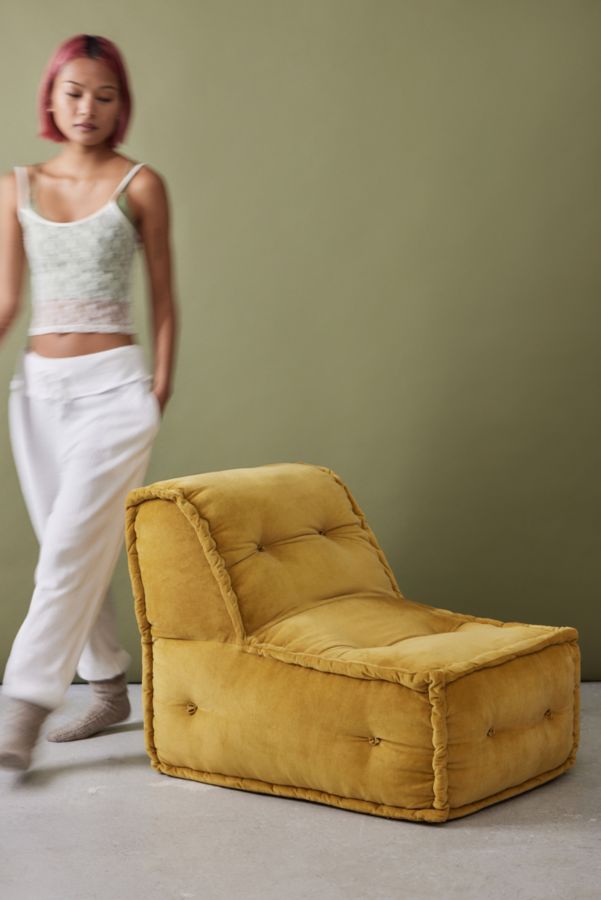 Slide View: 1: Reema Mustard Velvet Floor Cushion 