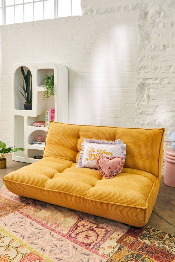 Slide View: 1: Greta Two-Seater Yellow Jumbo Corduroy Sofa Bed