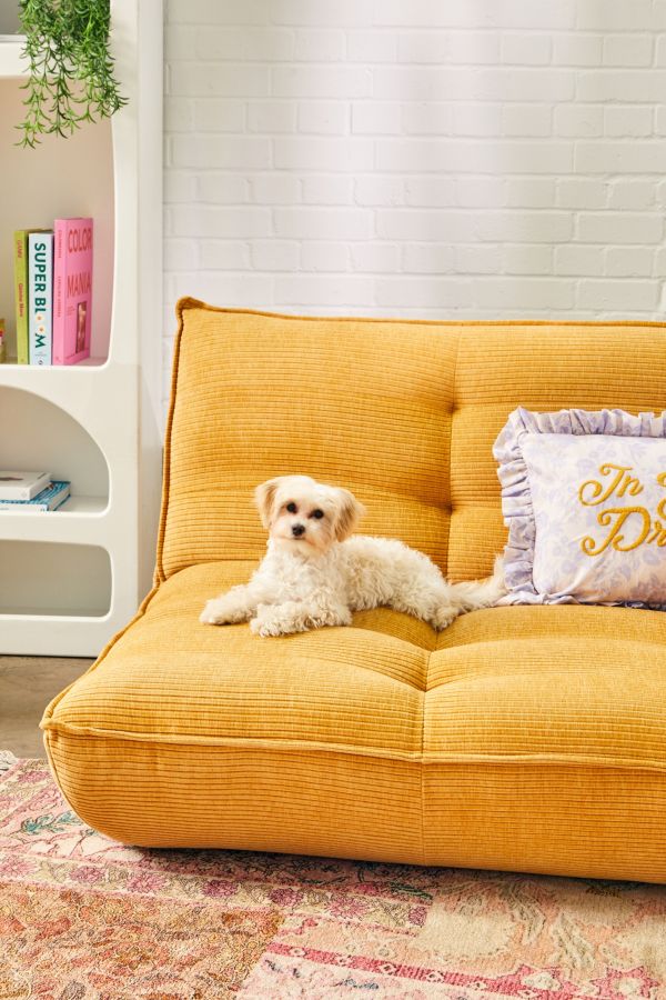 Slide View: 2: Greta Two-Seater Yellow Jumbo Corduroy Sofa Bed