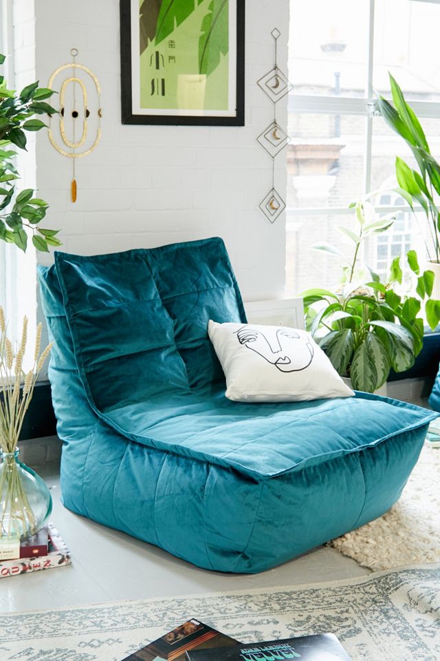 Icon Dolce Teal Velvet Lounger Bean Bag Urban Outfitters UK