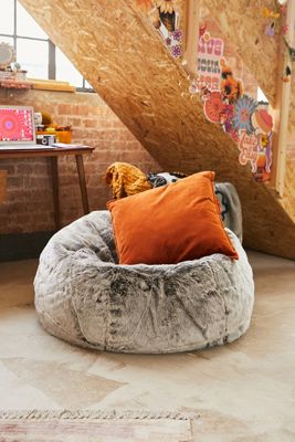 icon Faux Fur Artic Grey Wolf Bean Bag