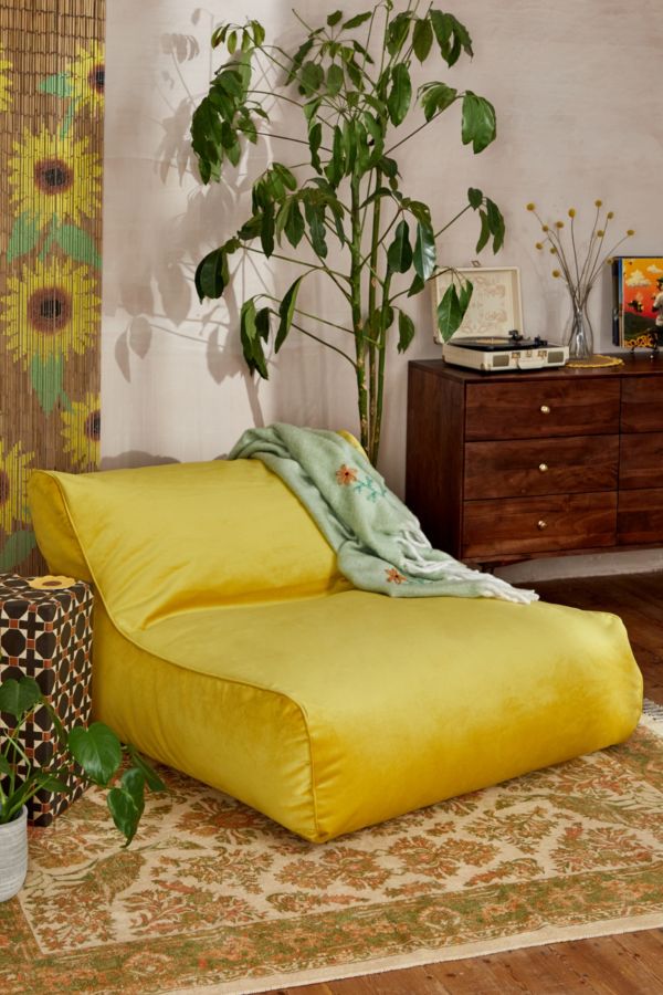 Slide View: 1: Macy Yellow Two-Seater Velvet Bean Bag