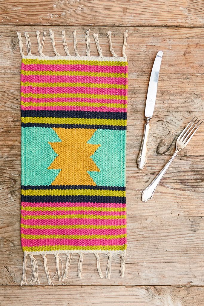 Pink & Green Woven Placemat Urban Outfitters UK