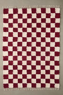 Roter Schachbrett-Teppich 5x7
