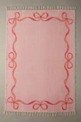 Tappeto Rosa con Fiocchi di Pizzo 5x7