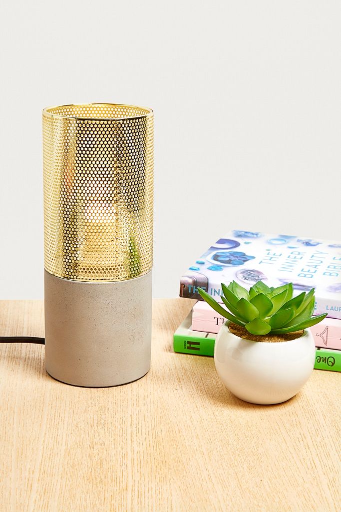 Gold Mesh + Wood Table Lamp Urban Outfitters UK