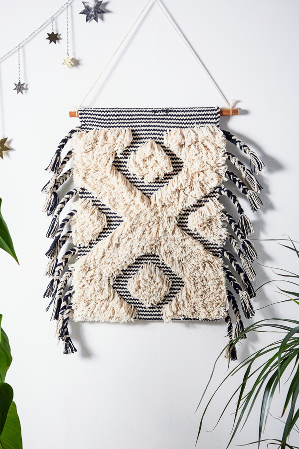 Black and White Woven Tassel Wall Hanging Urban Outfitters UK