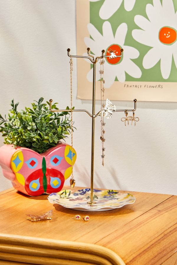 Slide View: 1: Floral Plate Jewellery Stand 