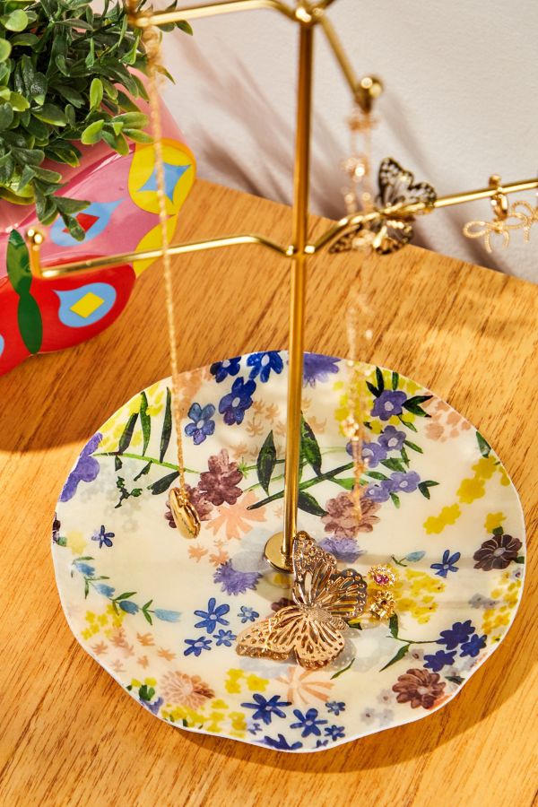 Slide View: 2: Floral Plate Jewellery Stand 