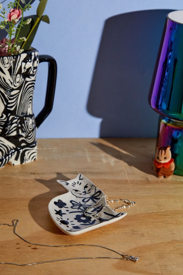 Slide View: 2: Cat Ceramic Trinket Tray