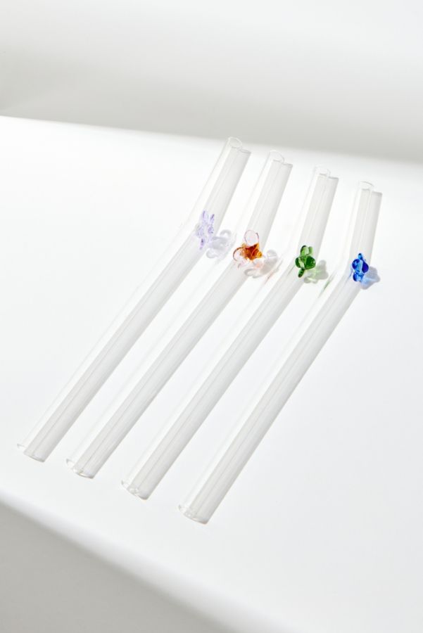 Slide View: 1: Flower Glass Straws 4-Pack