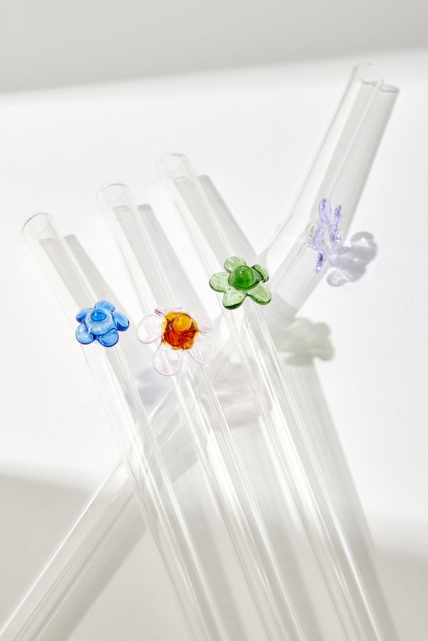 Slide View: 2: Flower Glass Straws 4-Pack