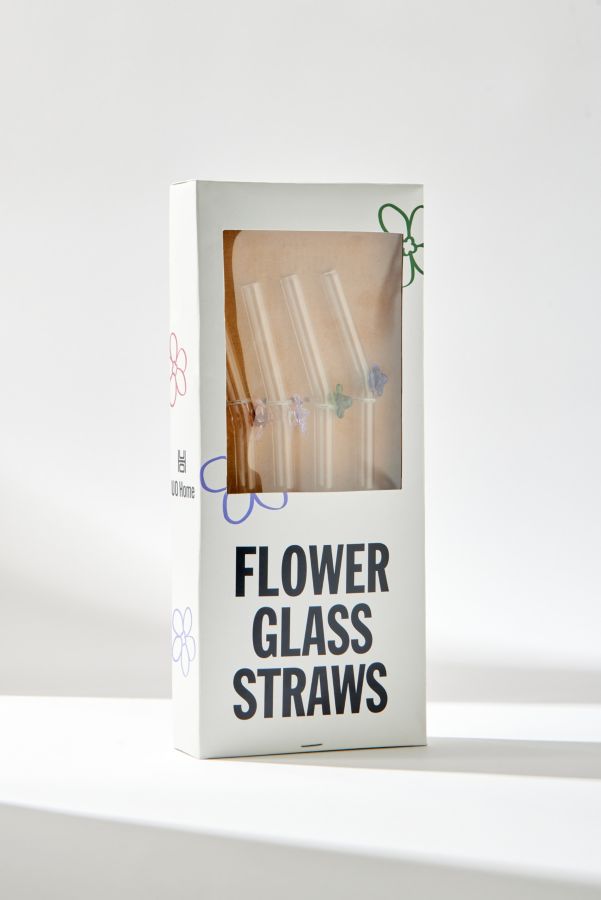 Slide View: 3: Flower Glass Straws 4-Pack