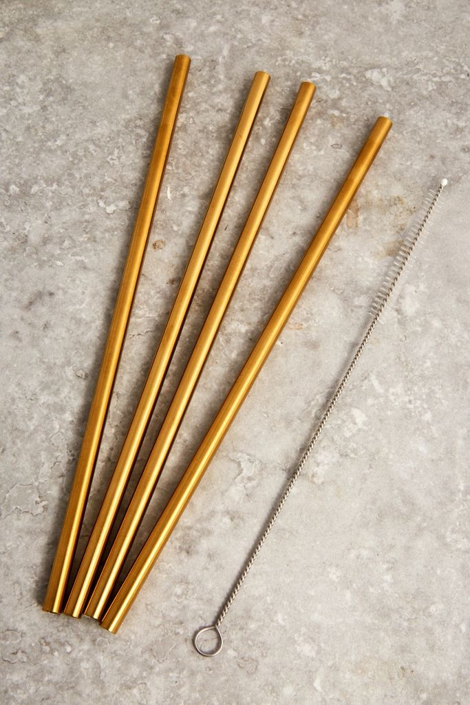Gold Metal Straws Set of 4 Urban Outfitters UK