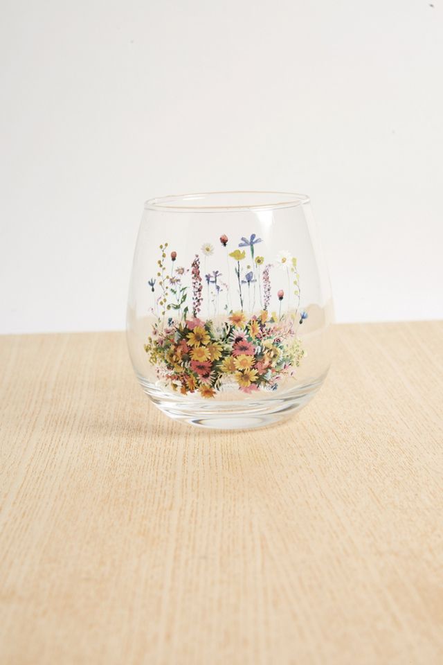 Pressed Flowers Stemless Wine Glass Urban Outfitters De