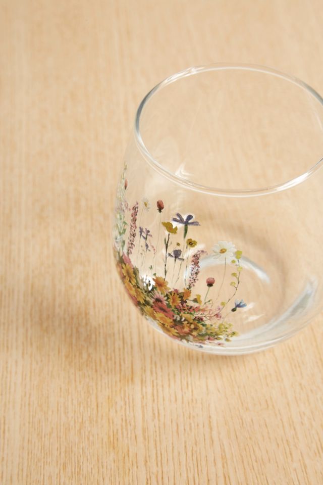 Pressed Flowers Stemless Wine Glass Urban Outfitters De