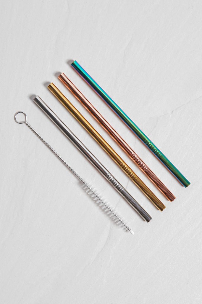 Mini Coloured Stainless Steel Straws Set of 4 Urban Outfitters UK