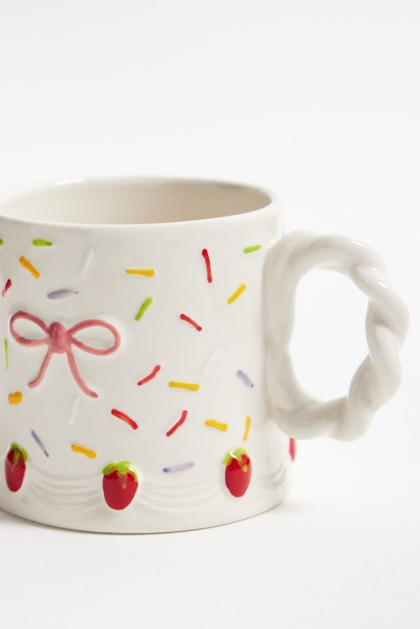 Slide View: 1: White Bow Cake Mug