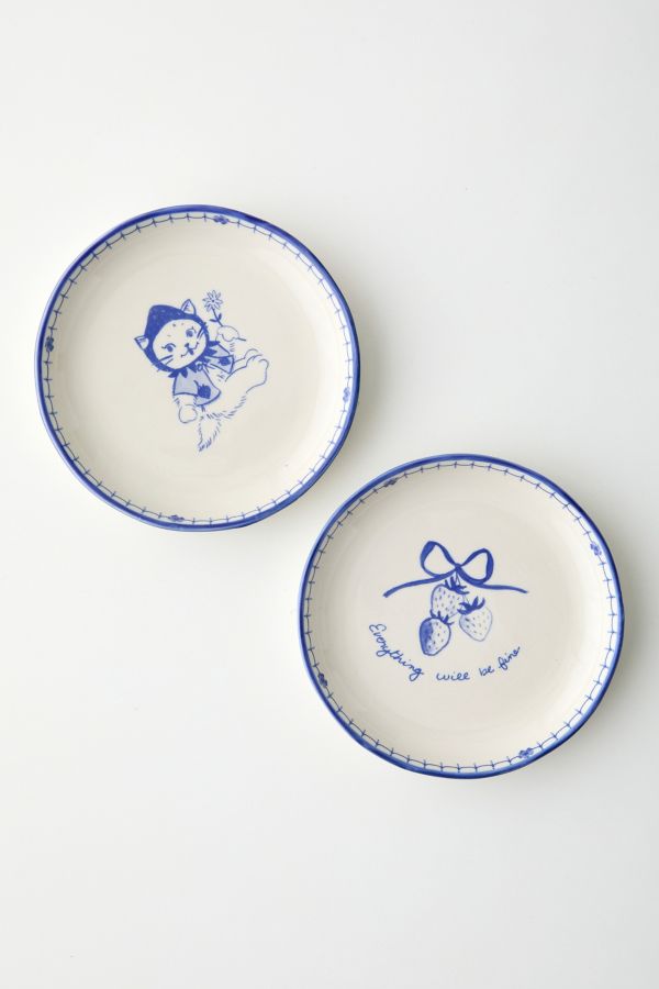 Slide View: 4: Delft Strawberry Cat Mini Plate