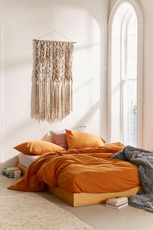 Washed Cotton Mustard Duvet Cover Snooze Set Urban Outfitters UK