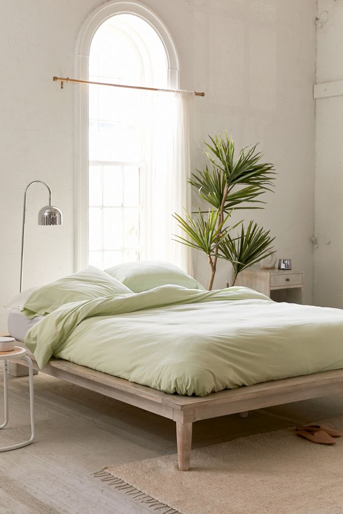 Washed Cotton Pale Green Duvet Cover Set Urban Outfitters UK