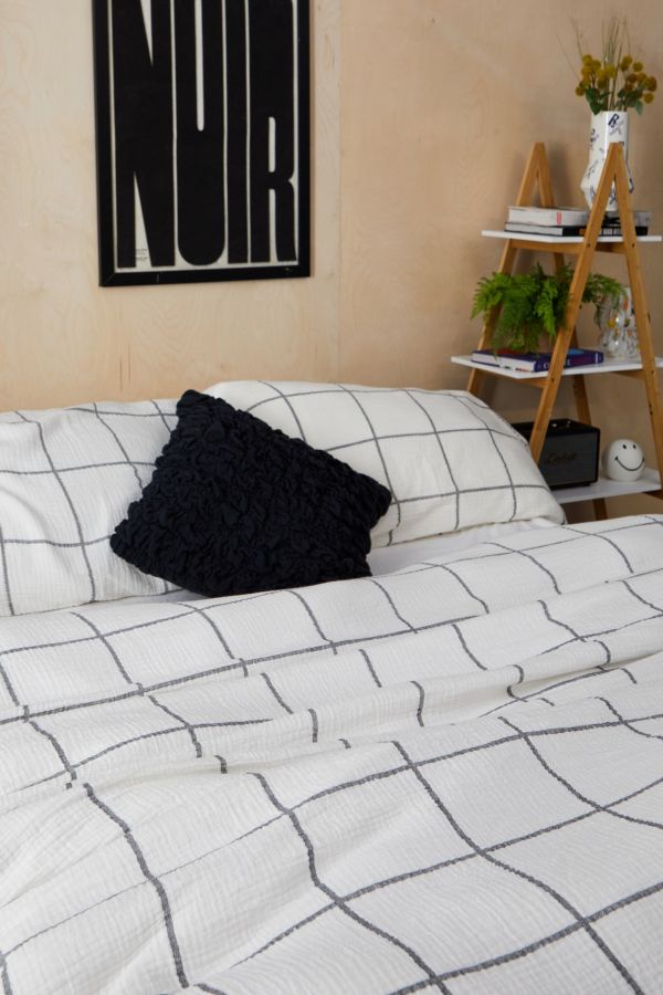 Slide View: 2: Distressed Check Cosy Crinkle Duvet Set