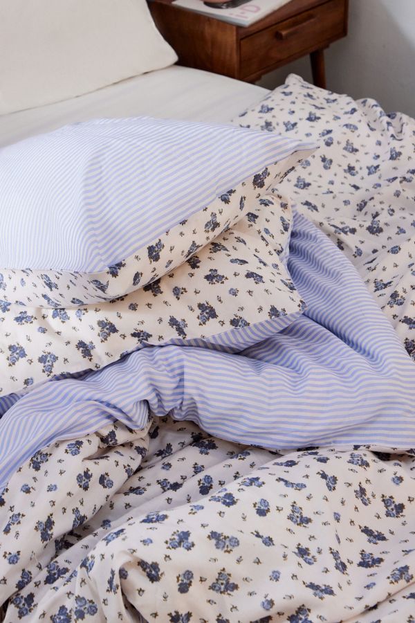 Slide View: 6: Maisie Floral & Stripe Reversible Duvet Set