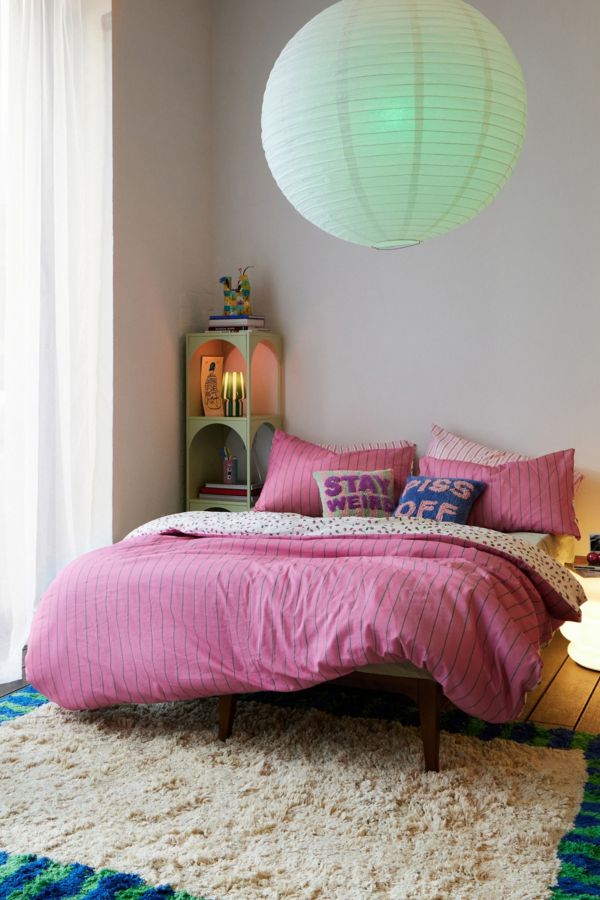 Slide View: 3: Pink & Green Stripe Rosebud Reversible Duvet Set