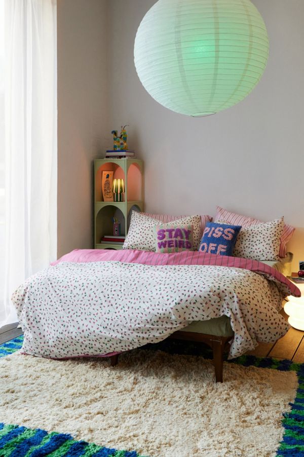 Slide View: 5: Pink & Green Stripe Rosebud Reversible Duvet Set