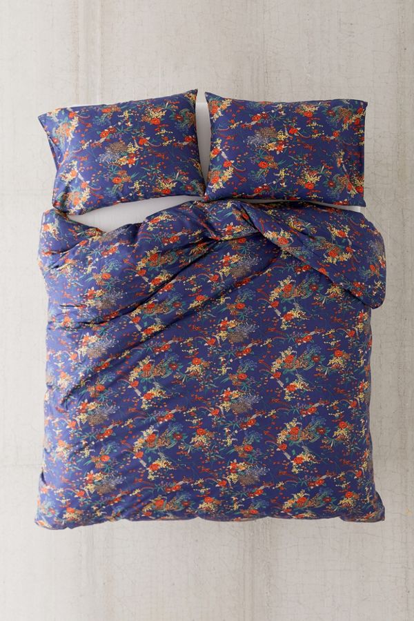 Indigo Floral Bouquet Duvet Cover Set Urban Outfitters UK