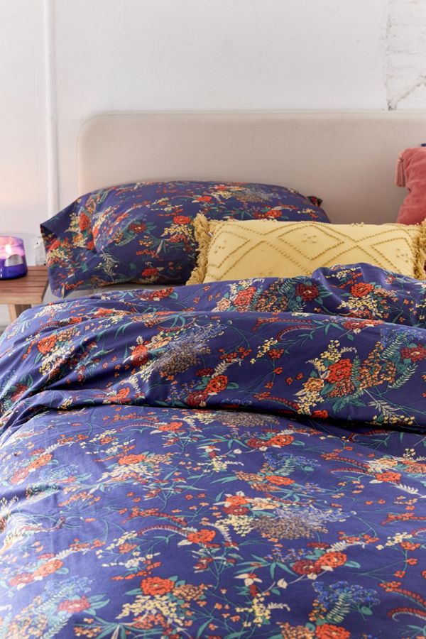 Indigo Floral Bouquet Duvet Cover Set Urban Outfitters UK