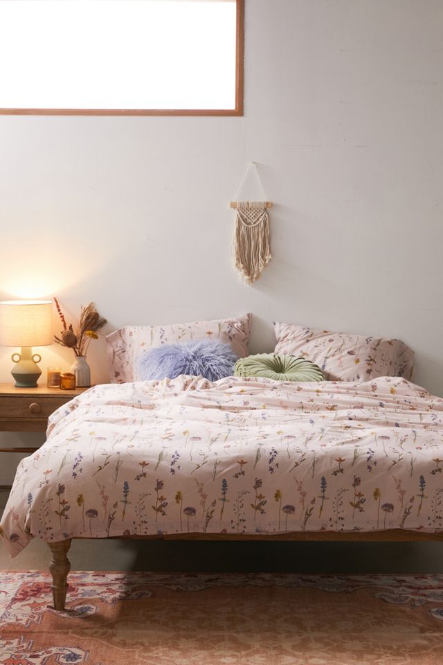 Pink Pressed Flowers Duvet Cover Set With Reusable Fabric Bag Urban