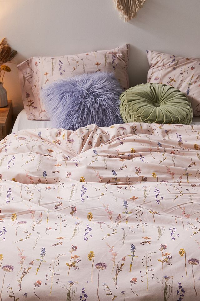 Pink Pressed Flowers Duvet Cover Set, Urban Outfitters Queen Bedding
