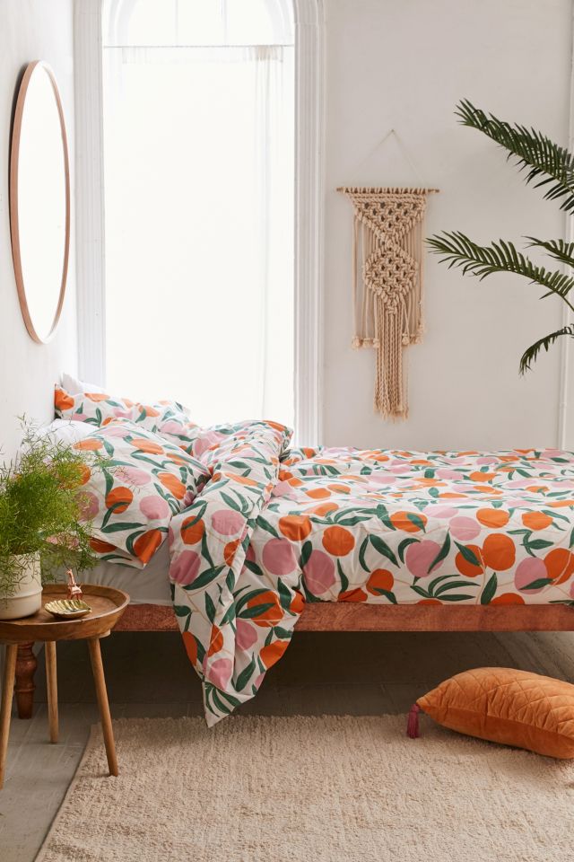 Large Peach Duvet Cover Set With Reusable Fabric Bag