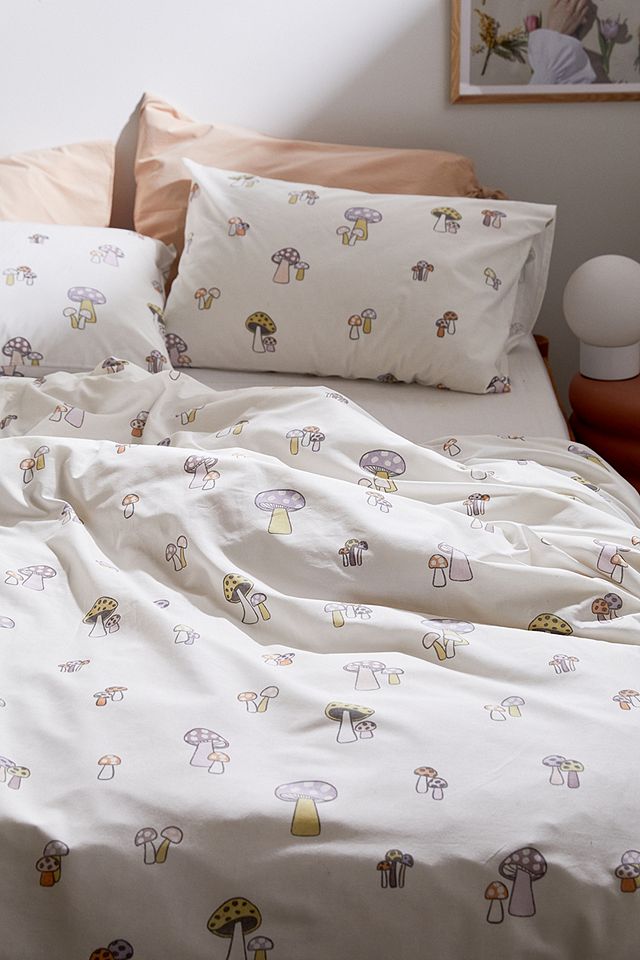 Mushroom Print Duvet Set With Reusable, Urban Outfitters Queen Bedding