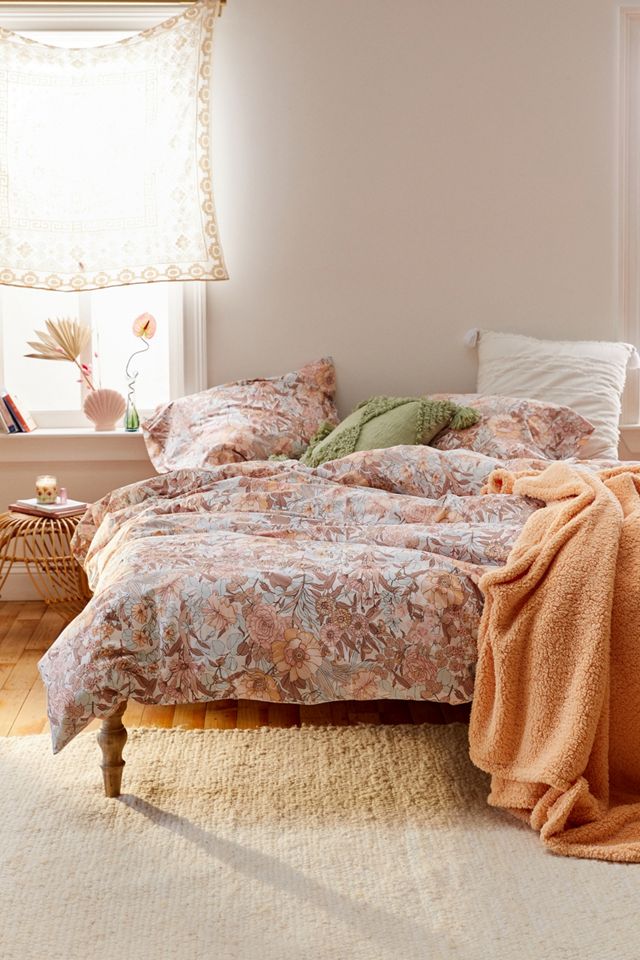 Mila Floral Natural Duvet Cover Set Urban Outfitters UK
