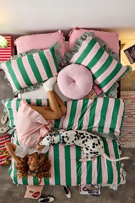Pink & Green Stripe Ruffle Duvet Set