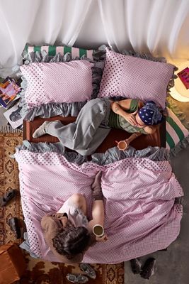 Polka Dot Streifen Rüschen Bettbezug Set