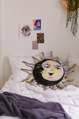 Tapisserie brodee,Tenture murale colorée en noir et blanc, soleil, lune
