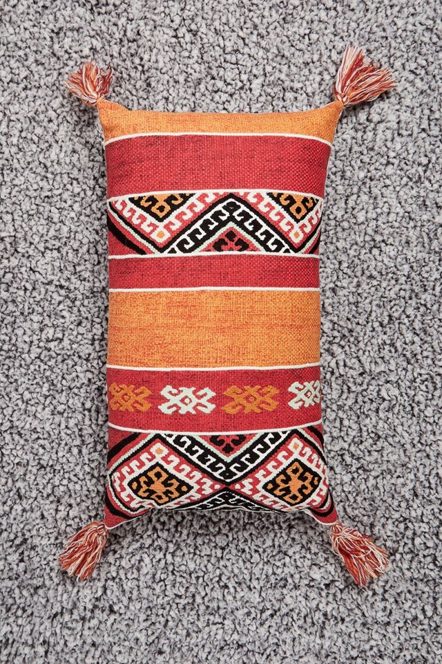 Orange and Red Tassel Throw Cushion Urban Outfitters UK