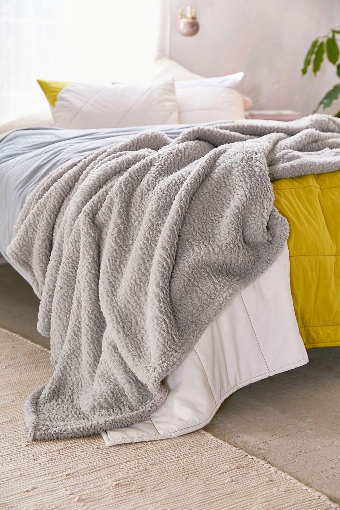 Amped Fleece Grey Throw Blanket Urban Outfitters UK