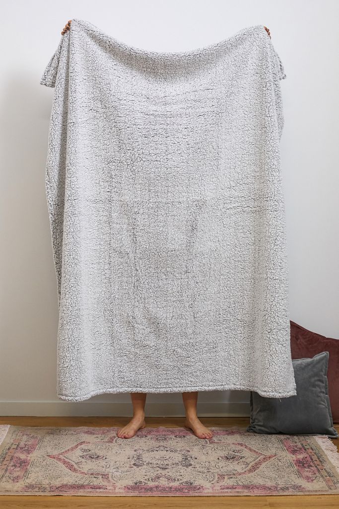 Amped Fleece Tipped Grey Throw Blanket Urban Outfitters UK