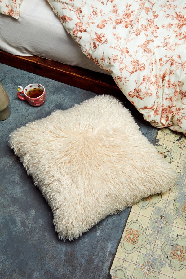 Slide View: 1: Ecru Faux Fur Cushion