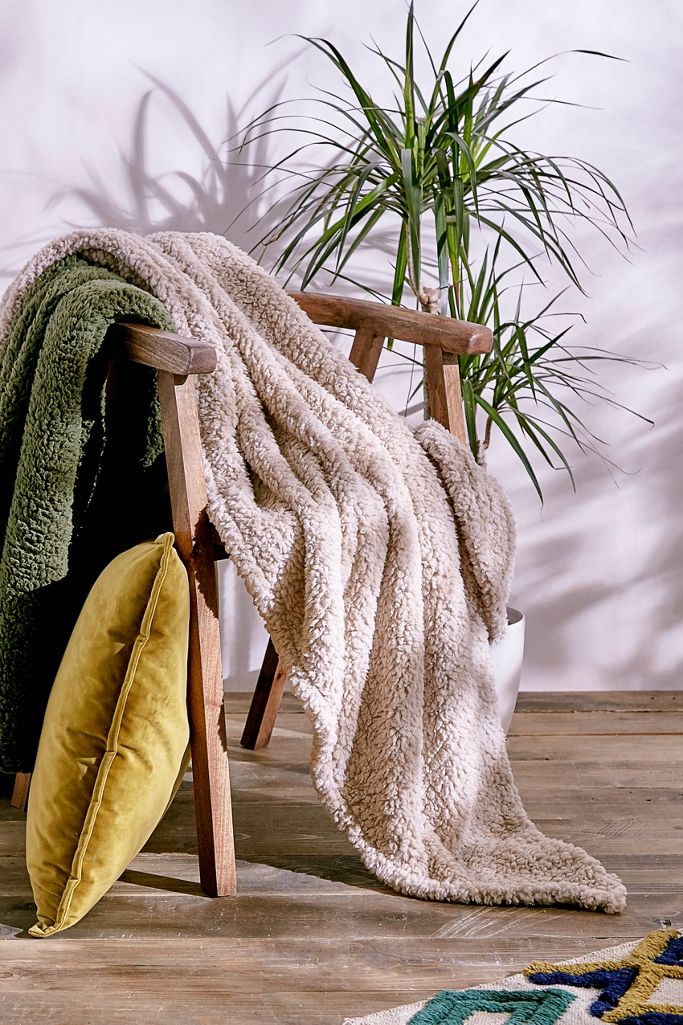 Amped Fleece Neutral Throw Blanket Urban Outfitters UK