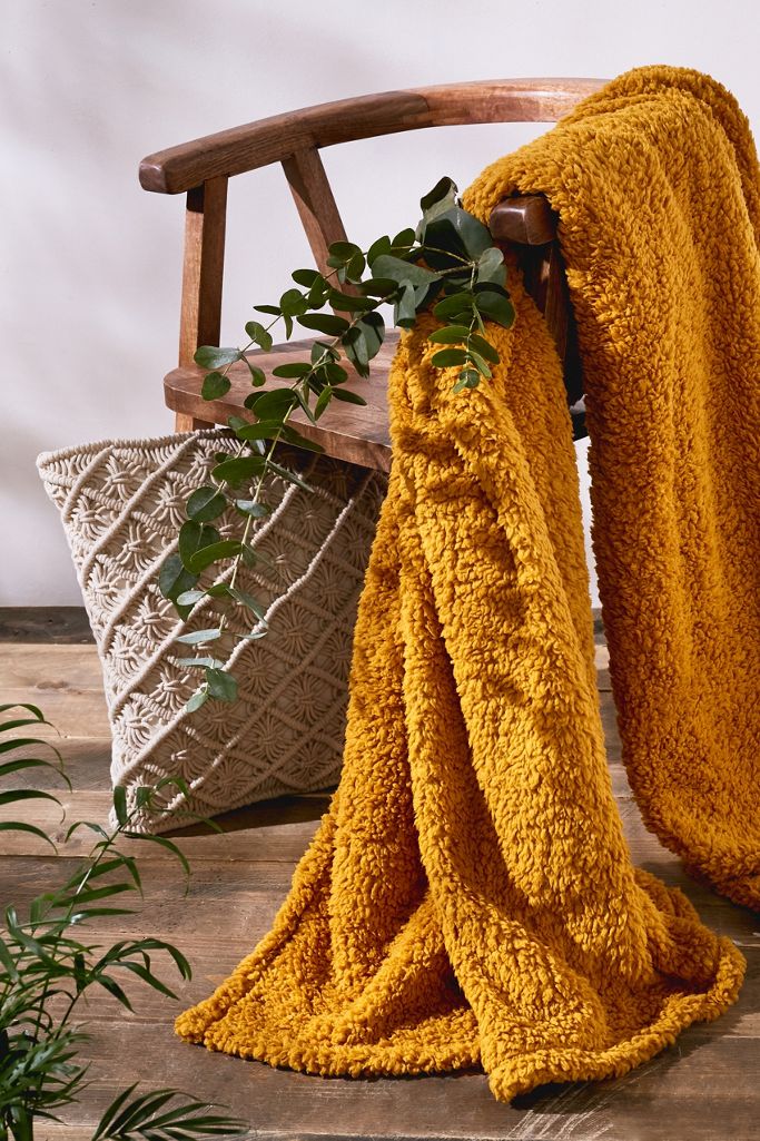 Amped Fleece Yellow Throw Blanket Urban Outfitters UK