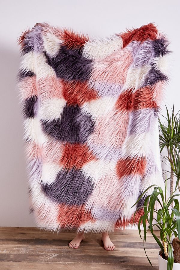 Faux Fur Jacquard Throw Blanket Urban Outfitters UK