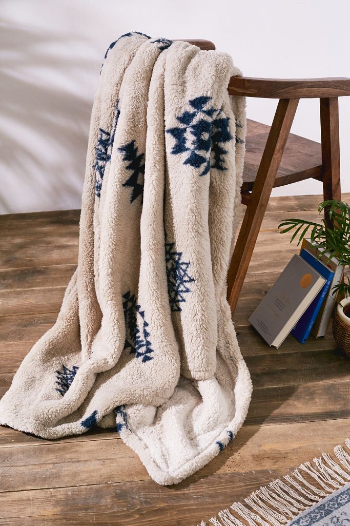 Geo Print Sherpa Throw Blanket Urban Outfitters UK