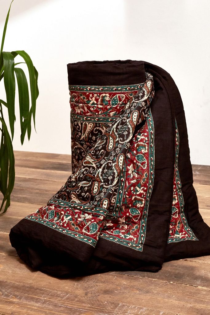 Black Paisley Quilted Throw Blanket Urban Outfitters UK