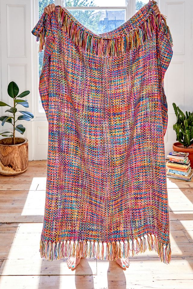 Bright MultiStripe Woven Throw Blanket Urban Outfitters UK
