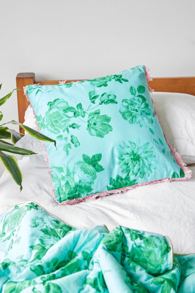 Green Floral Print Cushion Urban Outfitters UK